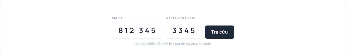 Ô tra cứu bằng mã sáu số và bốn số cuối căn cước